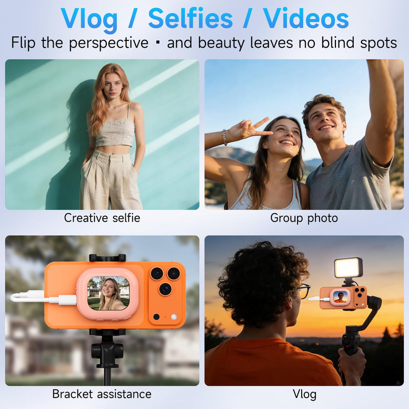 Vlog Selfie Monitor Screen for iPhone & Android, Magnetic Selfie Monitor | 2.01" IPS Compact Portable Back Camera Monitor, Wireless Monitor for Vlog, TikTok and Live Streaming（Pink） Pink