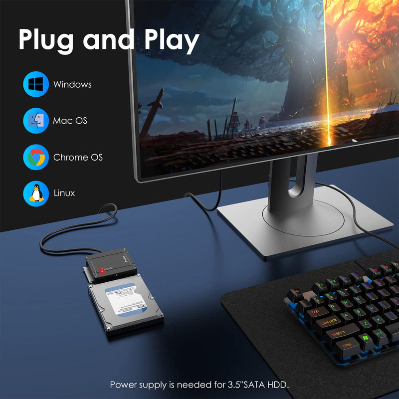 WAVLINK USB 3.0 HDD Docking Station, Dual-Bay 2×USB 3.0 & 12V/3A, 5Gbps | USB 3.0 to SATA; 2.5/3.5" HDD/SSD; Offline Clone A to B; UASP/TRIM; Bus Power 5V SSD; 36TB Capacity; Hot-Swap; Plug & Play