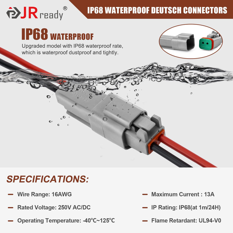 JRready DW1017 4 Pin Deutsch DT Connector Kit, IP68 Waterproof Gray DT Connectors Electrical Automative Wire Connectors with 24Pairs Size 16 Stamped Contacts 16-18 AWG, for Car Truck Boat, 6 Sets 4 pin 6 sets