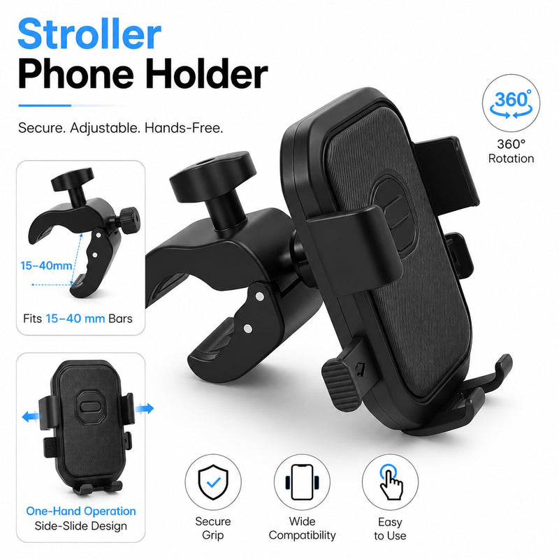 Stroller Phone Holder,Shopping,360° Rotation Phone Holder for Stroller,Stroller Phone Mount,Phone Holder for Golf Push Cart,Golf Push Cart Phone Holder for Smartphones