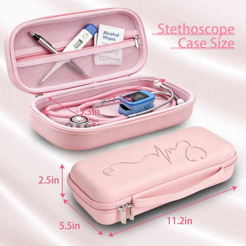 SMYV Stethoscope Case - Hard Shell Protective Carrying Bag for 3M Littmann Classic III/IV, MDF, ADC Stethoscopes, Medical Storage Organizer for Nurses, Doctors, Nursing Students - Pink PU Pink