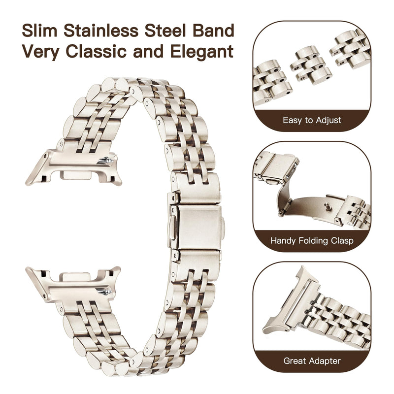 wipalor Slim Metal Band with Case for Samsung Galaxy Watch 9/8 Band 40mm | Slim Stainless Steel Sport Dressy Samsung Galaxy Watch 9/8 Bands 40mm, with Bumper Protective Cover Case for Women-Starlight Starlight Band+Starlight Case Galaxy Watch 9/8 40mm