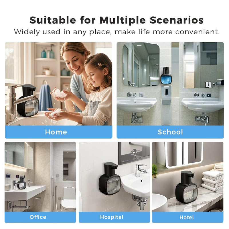 Automatic Liquid Soap Dispenser, 17oz/500ml Touchless Rechargeable with 4-Level Adjustable & IPX5 Waterproof - Level Display for Wall/Tabletop Use in Bathroom, Kitchen, Black