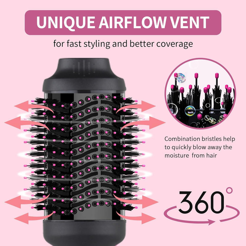 Hair Dryer Brush-Hot Air Brush with Blow Dryer Brush One-Step Hair Dryer and Volumizer, Air Curler, Hair Dryer, Hair Straighteners, Hair Wrapper,4 in 1 Hot Air Styling Brush（Pink Black） Pink Black