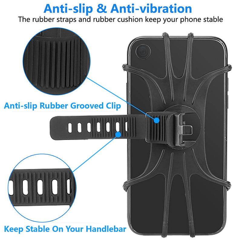 2 Pack Universal Bike Phone Mounts, 360 Rotation Silicone Holders for iPhone and Samsung, Compatible with 4.7-6.8 Inches Phones, Easy Installation Black 2 Pack