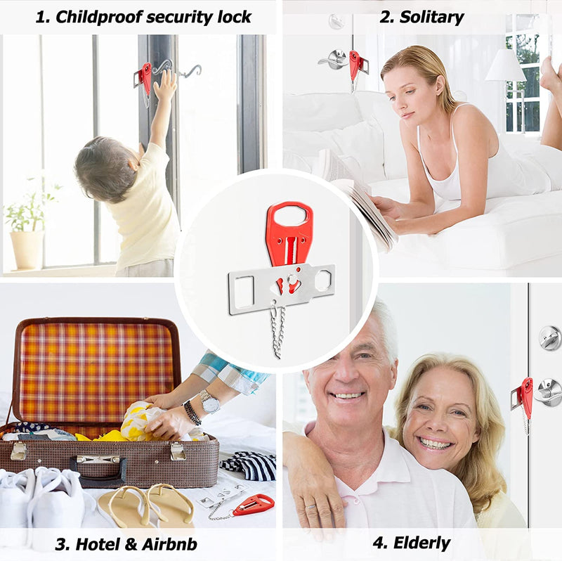 2 Pack Portable Door Lock Home Security Door Lock Travel Lockdown Locks for Additional Safety and Privacy Perfect for Traveling Hotel Home Apartment College 2024 New Model 2 Pack-New Model