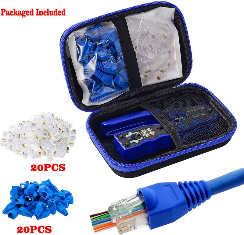 RJ45 Crimp Tool for Cat5e Cat6 Cat6a Pass Thrugh Connectors with 20 pieces Cat6 Connectors and 20 Pieces Boots RJ45 Crimper Kit