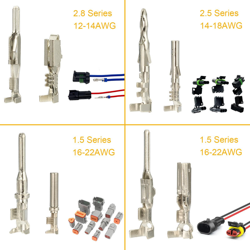 859pcs Automotive Electrical Pin Connectors Kit 1.5/1.8/2.5/2.8mm Pin Terminals Wire Connector Pins Male Female Crimp Pins with Wire Seals Terminal Removal Tool and Tweezer for 22-12 Gauge Plug 859pcs Pin Terminals