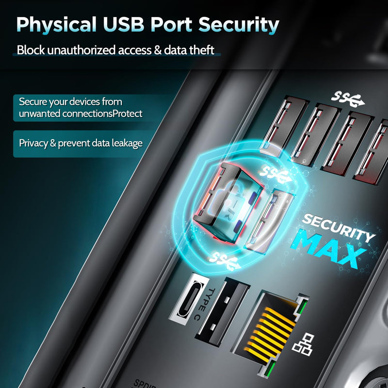 USB-A Port Locks 100-Pack 10 Keys Dust-Proof&Physical Security Black | PHYSICAL SECURITY Insert, Dual-keyhole Damage-free Removal, Dust&Waterproof, for Server Rack, Data Center, IT Enterprise