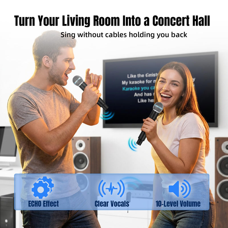 Wireless Karaoke Microphone, Dual Wireless Microphone 2.4G 492 ft Range, Handheld Microphone Wireless Set, Microphone for Karaoke Machine, PA Speaker, Mixer, Microphone for Singing