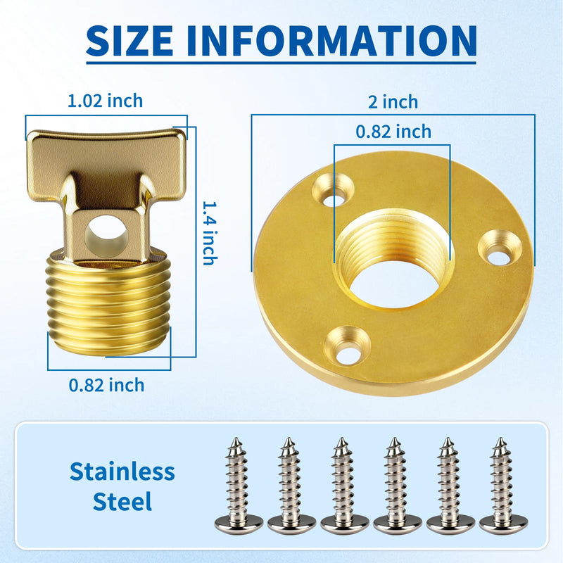 Boltigen Solid Brass Garboard Drain Plug Kit, 1/2" NPT Threaded Thru-Hull Transom Drain Plug, Marine Grade Anti-Corrosion Watertight Boat Hull Drain Plug