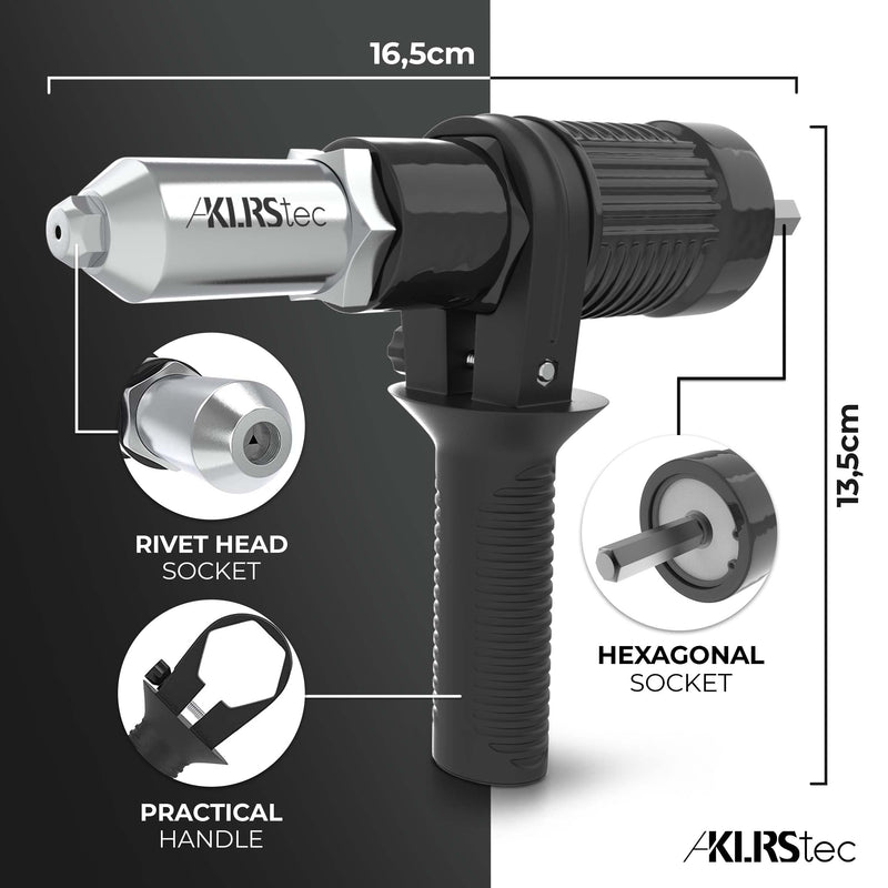 KLRStec Professional Rivet Gun Adapter - Rivet Attachment for Cordless Screwdrivers and Drills - Easy processing for Pop Rivets