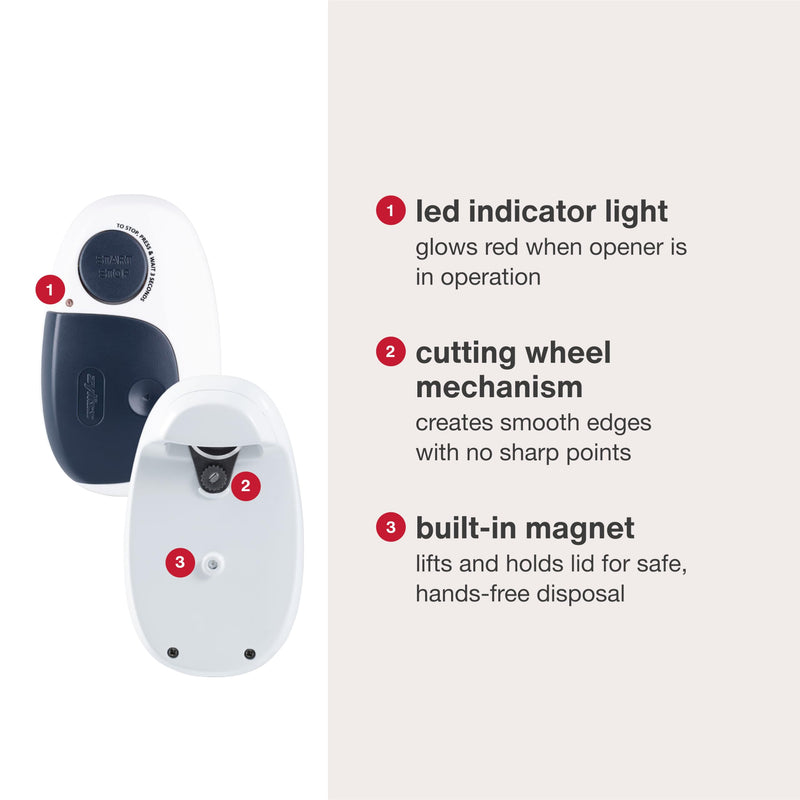 Zyliss EasiCan Electric Can Opener – One-Touch Automatic Tin Opener with Magnet for Safe Lid Removal – Compact, Hands-Free Design for All Can Sizes – Battery Operated, Easy to Use and Store