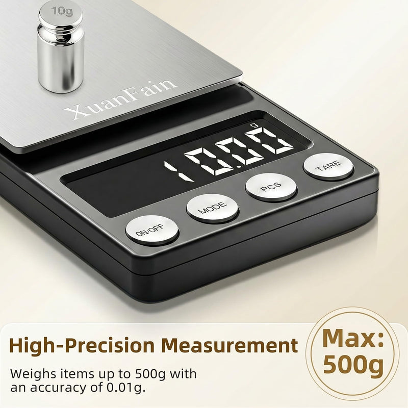Digital Coin Scale, 500g x 0.01g Gram Scale for Jewelry and Gold, Precision Pocket Jewelry Scale for Coin Collectors & Bank Tellers, with Calibration Weight