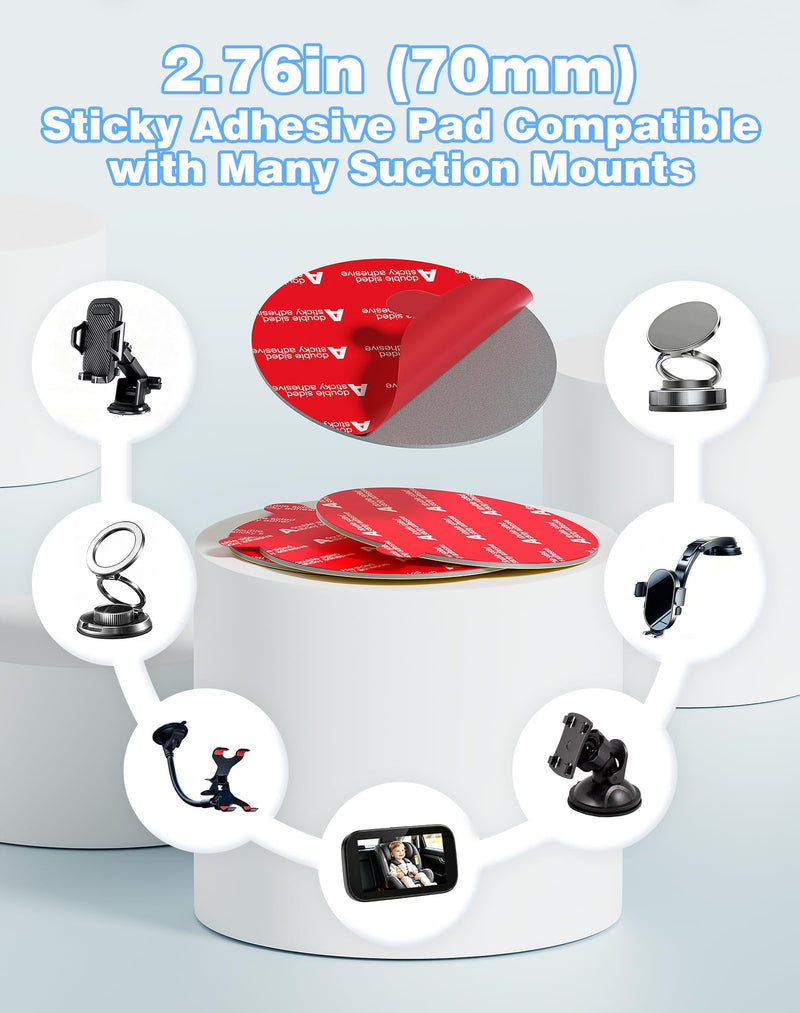 8-Pack Round Double Sided Adhesive Sticky Pads for Car Phone Holder | 4pcs 2.76in Sticker. 4pcs 0.91" Heat Resistant Replacement Tape for Phone Ring Holder. For Dashboard Car Mount/Suction Cup.