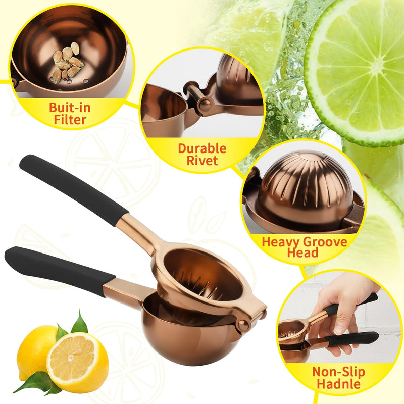 SHIKORI Lemon Squeezer, Large Heavy Duty Handhelp Juicer for Lemon, Stainless Steel Hand Press Citrus Juicer, Lime Squeezer Bar Tool, Manual Citrus Press (Rose Gold) Rose Gold