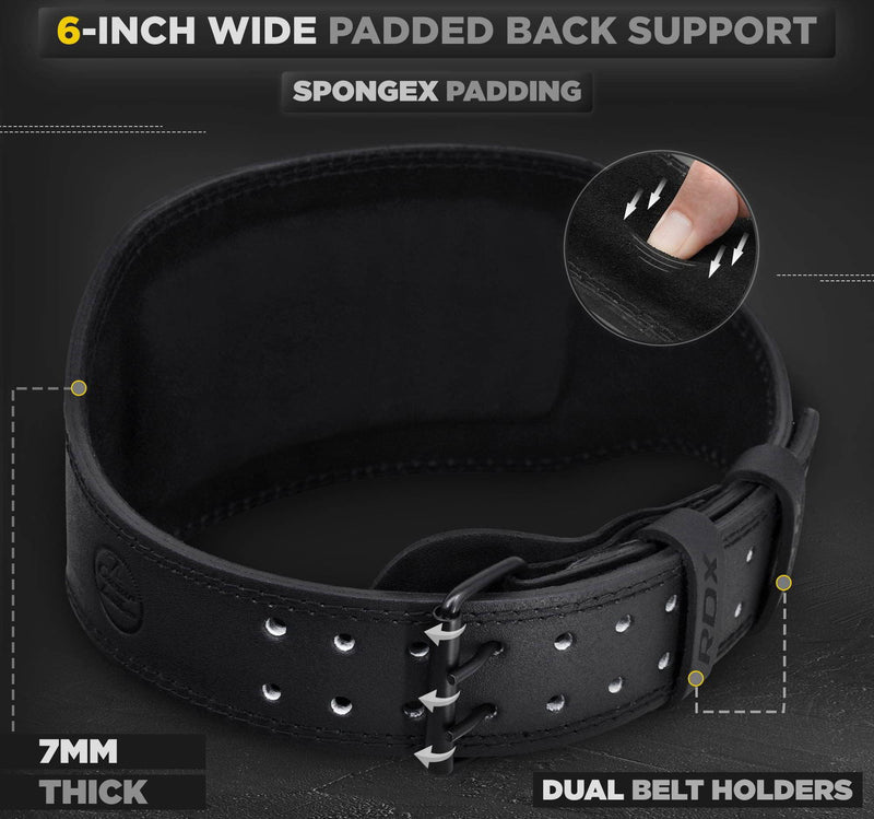 RDX Weight Lifting Belt Gym Fitness, Cowhide Leather, 4” 6” Padded Lumbar Back Support, 10 Adjustable Holes, Weightlifting Powerlifting Bodybuilding Deadlift Squat Workout Strength Training, Men Women Black 6 Inch XL Fits 32 to 37 Inches