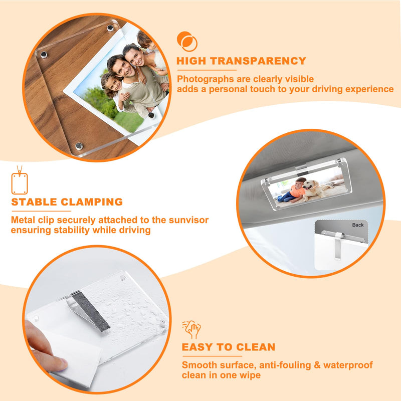2Pcs Car Picture Holder, Acrylic Magnetic Visor Photo Clip, Personalized Picture Frame, Decorate your Car Visor Clip with Family & Personal Photos 2