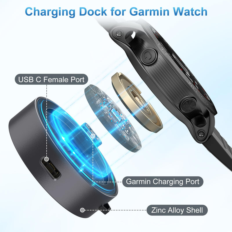 USB C Charger Adapter for Garmin Watch Charger, Upgraded Charging Cradle Dock Station for Garmin Watch Fenix 7 7S 7X 6 6S 6X 5 5S Plus, Forerunner 245 945,Instinct,Vivoactive 4 4S 3,Venu (Black)