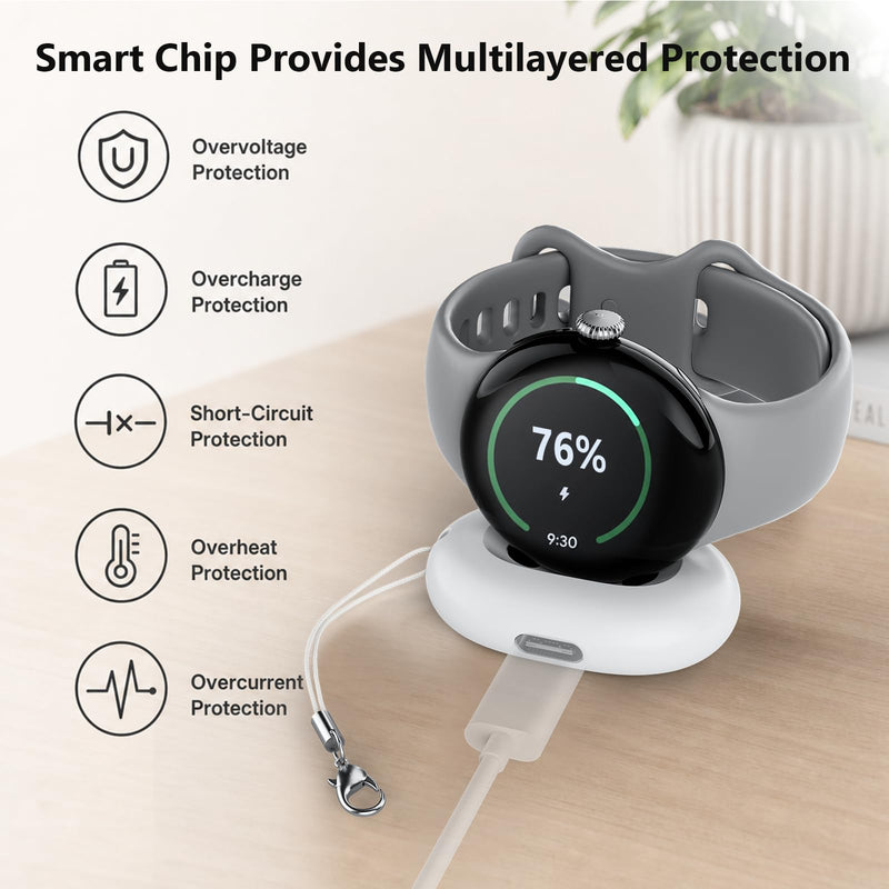 Portable Charging Dock for Google Pixel Watch 4 Charger - Black | Magnetic Charging Base Without Cable, Fast Charging, Compact Travel Pixel Watch 4 Charger for Trip, Business Travel, Vacation