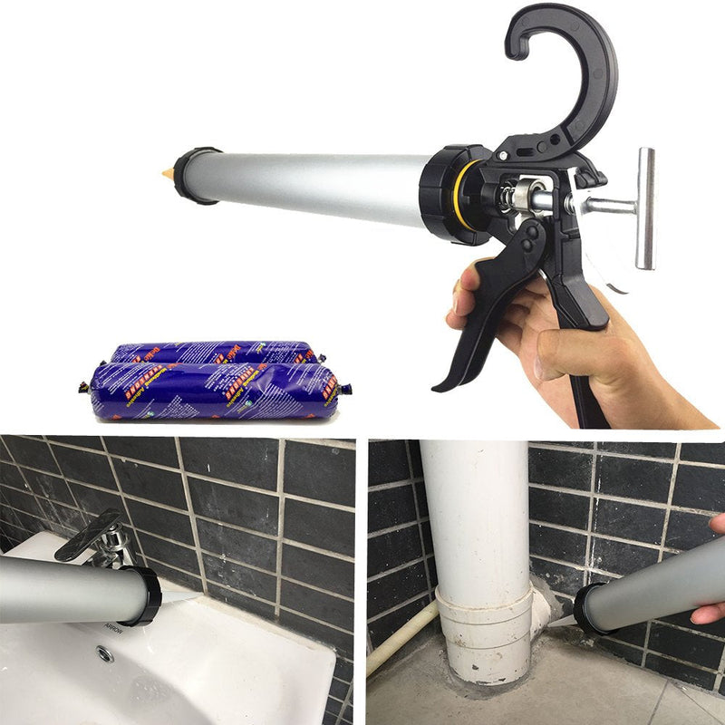 Sealant Sausage Caulking Gun with Aluminum Cartridge 600ml/20oz - 12:1 Thrust Ratio (Silver) Silver