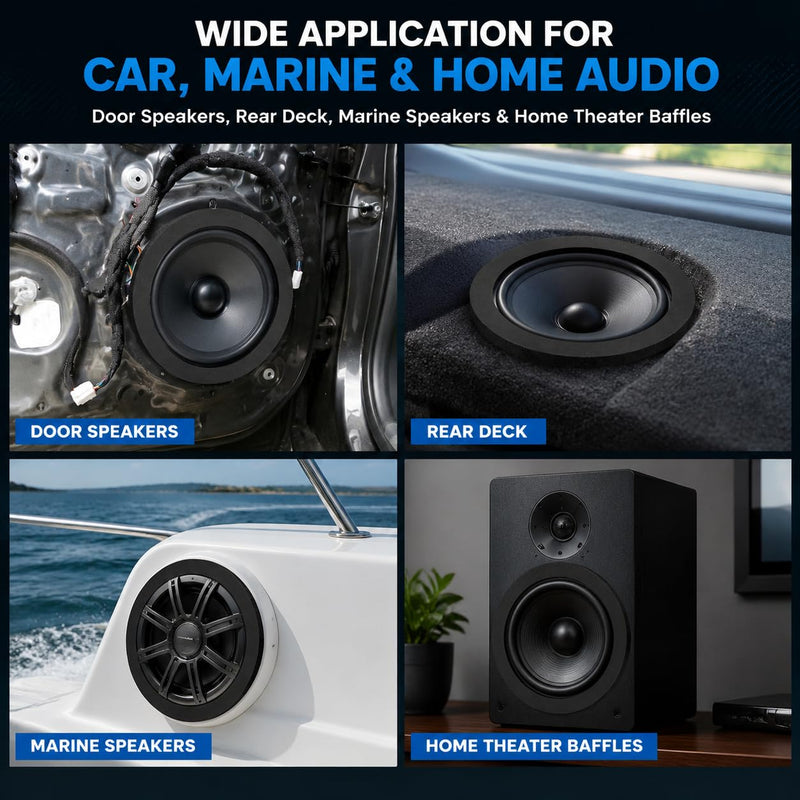 6.5 Inch Speaker Foam Rings – High Rebound Acoustic Foam Bass Blocker Kit, Self-Adhesive Car Door Speaker Baffles Enhancer for 6”, 6.5”, 6.75” Vehicle Speakers - 4 Pack