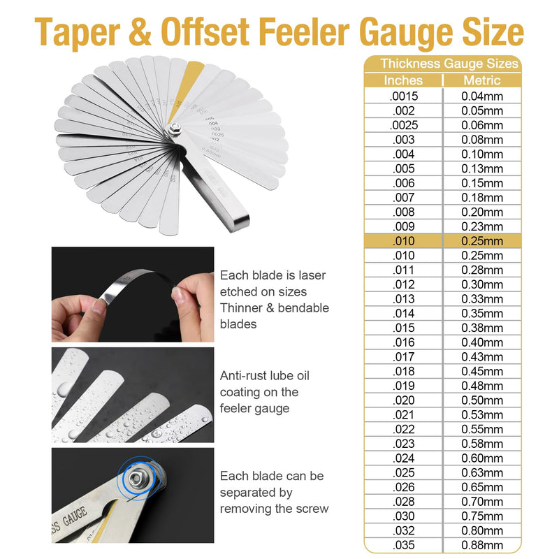Universal Piston Ring Squaring Tool for End Gap 2-5inch Bores, with 32 Blades Feeler Gauge Gap Measuring Tool (Squaring Tool+Feeler Gauge) Squaring Tool + Feeler Gauge