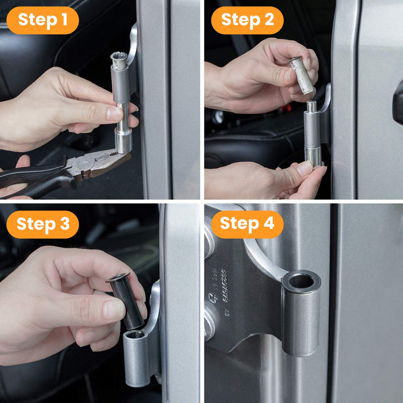 Door Pin Guides & Door Bushing Removal Tool For Jeep Wrangler JK JKU JL JLU Sports Sahara Freedom Rubicon Unlimited Gladiator JT 2/4-Door 2007-2024 Stainless Steel Hinge Bolts Guides Liners (17 PCS)