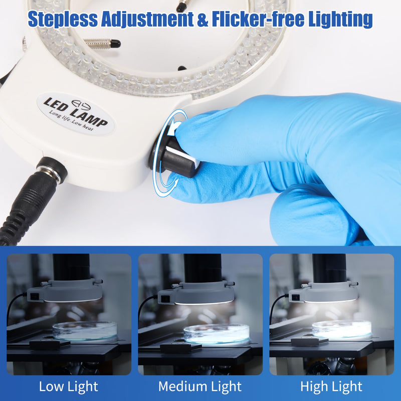 Annhua Microscope Light Source 144 LED Non-Flashing Microscope Ring Light with Adjustable Illuminator and Protective Cover for Microscopes, Camera and Mini Lathe - White