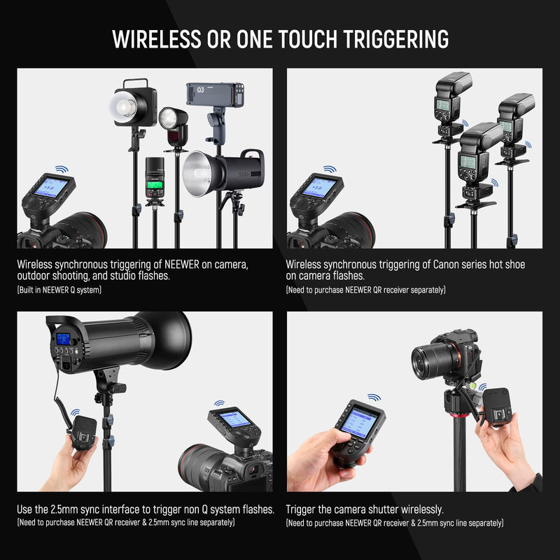 NEEWER Upgraded QPRO-C TTL Wireless Flash Trigger Compatible with Canon 1/8000s HSS Large Screen Slanted Design 5 Group 9 Customizable Functions for Q4 Q3 Z2 Z1 Z760 NW760 S101-300W PRO/400W PRO for Canon