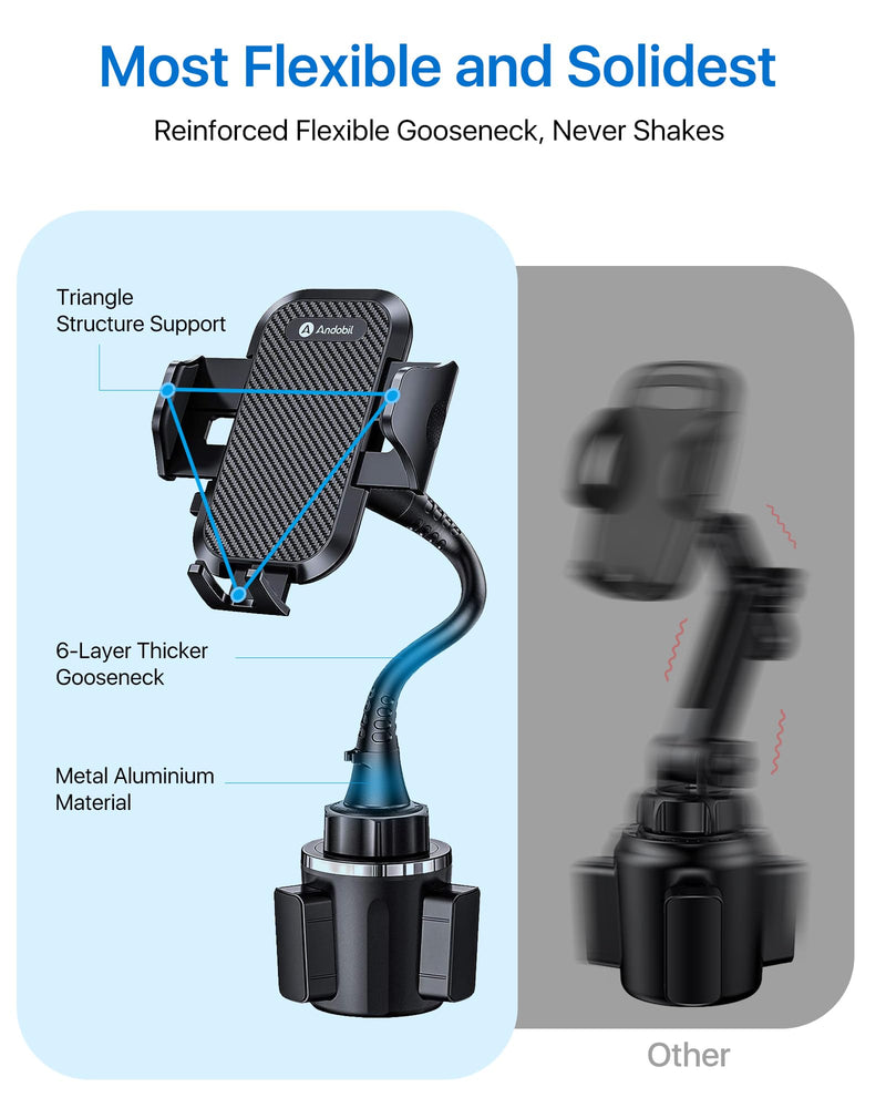 andobil Upgraded 15" Cup Holder Phone Holder, 【Solidest & Adjustable】 Military-Grade Long Gooseneck Cup Phone Holders for Your Car Truck, Car Phone Holder for iPhone 17 Pro Max 16 15 14/Samsung/Pixel Gooseneck-Black