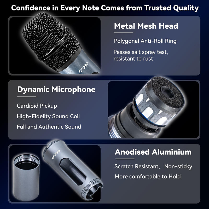 Wireless Microphone Set for Singing, Speeches & Events, 2.4GHz Dual-Mic Receiver, 200ft, Storage Bag Included, Metal Cordless Mic 2 Pack for Karaoke Machines, PA Systems, PartyBox, Gray-Blue