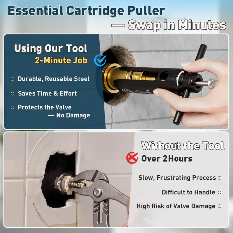 Cartridge Puller Removal Tool for Moen 1200, 1222, 1225 Cartridges, Professional Shower Valve Stem Extractor, Corrosion-Resistant Aluminum Body, Easy DIY Cartridge Replacement Fits 1200/1222/1225 Series
