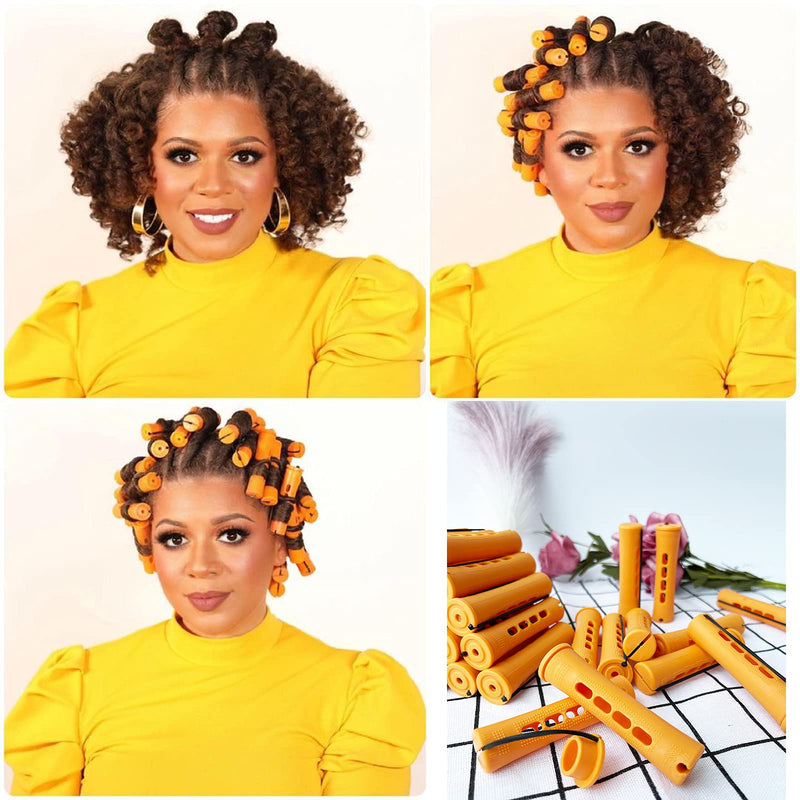 Perm Rods Hair Rollers Large Long Short Hair Styling Tool Hair Curlers for Natural Hair Dark Orange Color
