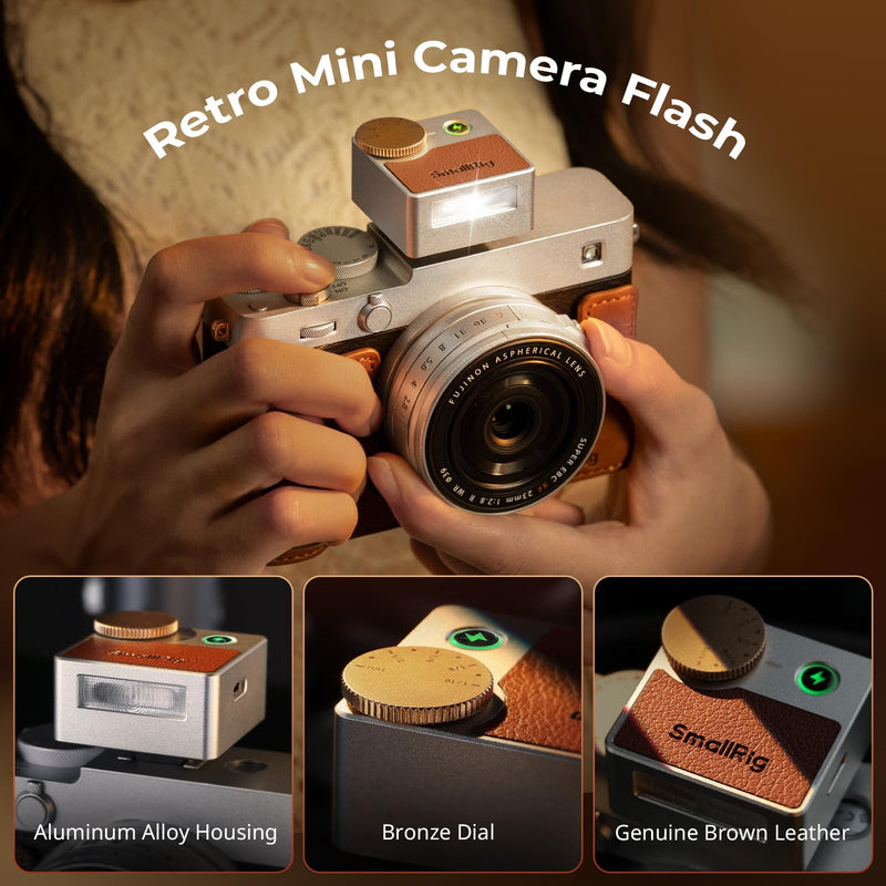 SmallRig Retro Mini Camera Flash for Fuji X100 for Ricoh for Nikon for Sony | Alumium Manual Flash GN8-10, 5 Levels 1/1-1/16, 700 Full Power Flashes, 0.1-4s Recycle/6500K/400mAh Battery, RS-R20, 5882