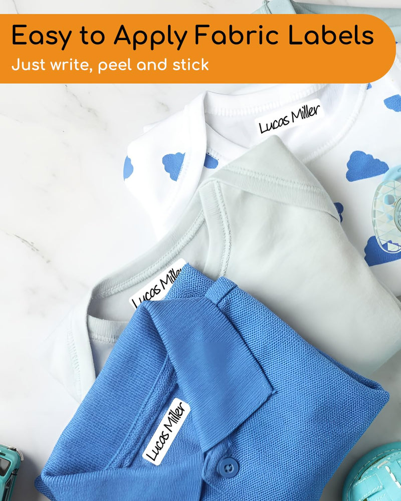 All Purpose No-Iron Kids Clothing Labels, Self-Stick Write-On Fabric Labels for Camp, School, Daycare, Nursing Care, Toys, Organizing, Washer & Dryer Safe, Pack of 80 New Bigger Size All-purpose White