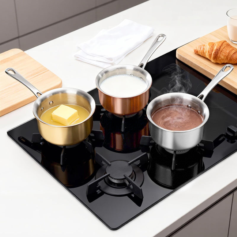 Macevia Mini Sauce Pan with Lid, Stainless Steel Butter Warmer Small Pot, For All Stoves Multipurpose Use for Home Kitchen or Restaurant (10.8oz/320ml) - Silver 0.34 QT