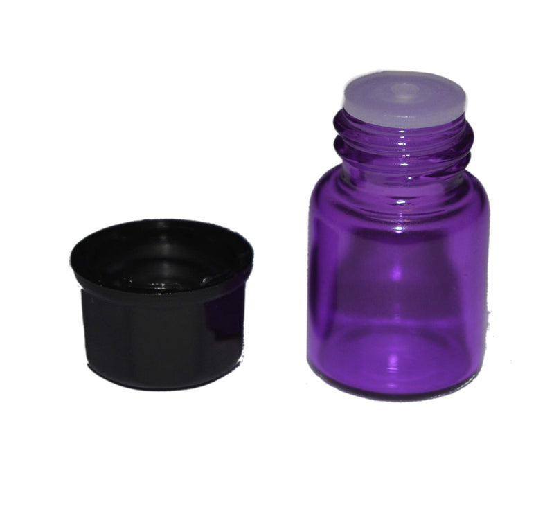 100pcs 2ml (5/8 dram) Purple Mini Glass Bottle 2cc Purple Sample Vial Small Essential Oil Bottle Travel Must + one 7 Chakra Bracelet with Lava Beads for essential oil diffusing