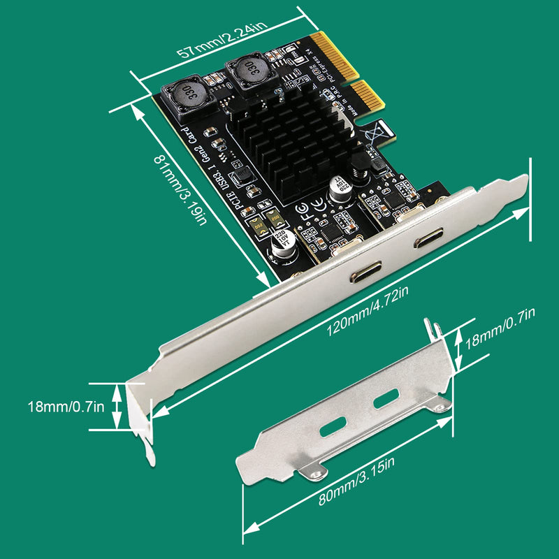 2X 10Gbps Max Speed USB-C Ports PCIE USB 3.1 GEN 2 Expansion Card for Windows, MAC OS and Linux PCs, Built in FebSmart Self-Powered Technology, No Need Additional Power Supply (FS-C2-Pro) FS-C2-Pro