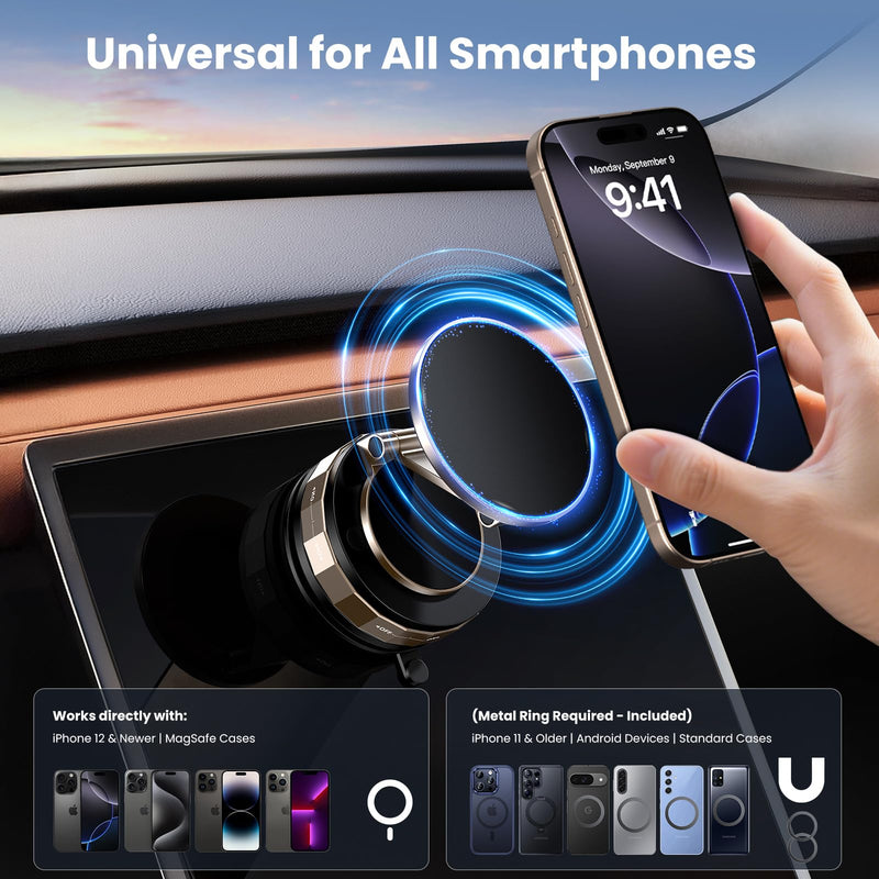 TECKNET Car Phone Holder,Vacuum Magnetic 360°Adjustable MagSafe Car Mount | Upgraded Nano Gel suction cup,MagSafe compatible,stable car mount for iPhone and Android,ideal for car,gym and kitchen Black
