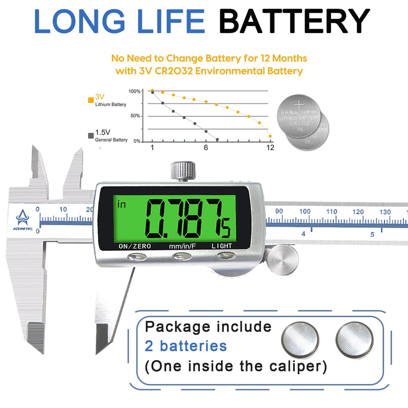 Digital Caliper Electronic Measuring Tool,Digital Vernier Caliper Inch/Millimeter/Fraction Measurement Caliper for Jewelry-Metal Metric Measure Caliper for Engineer,LCD Screen Featured Backlight