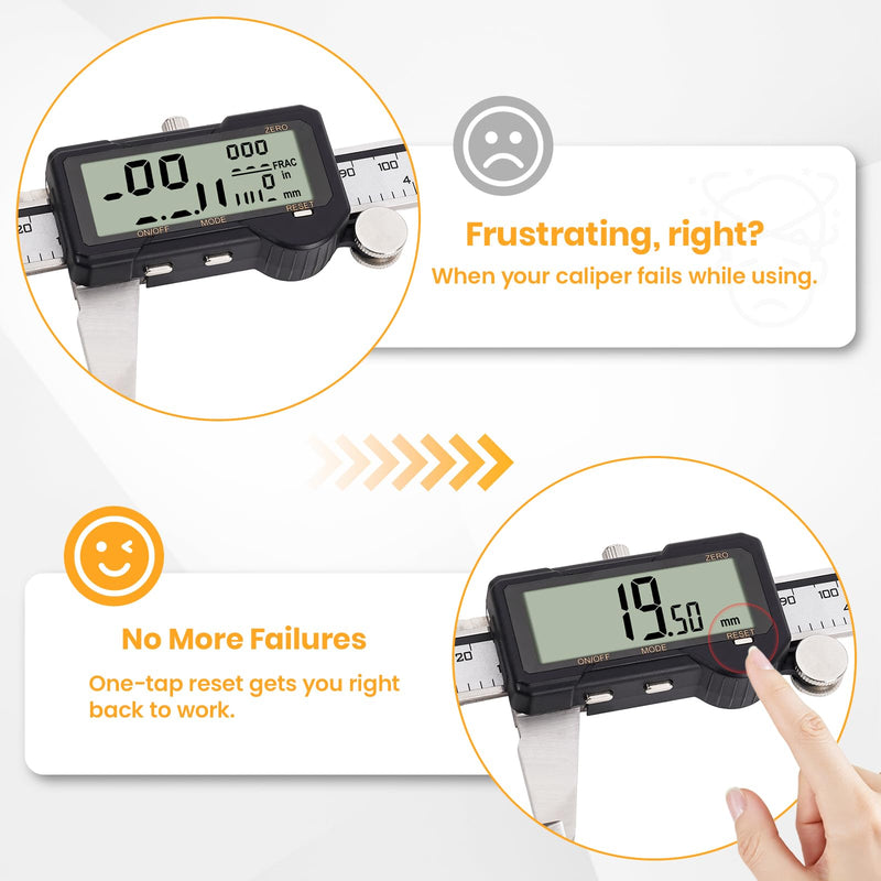 HARDELL Digital Caliper, Rechargeable Digital Caliper 6 inch with Reset Setting, Caliper Measuring Tool with MM/in/F Conversion, Auto Off, Micrometer with Large Screen for Jeweler/Woodworking/DIY