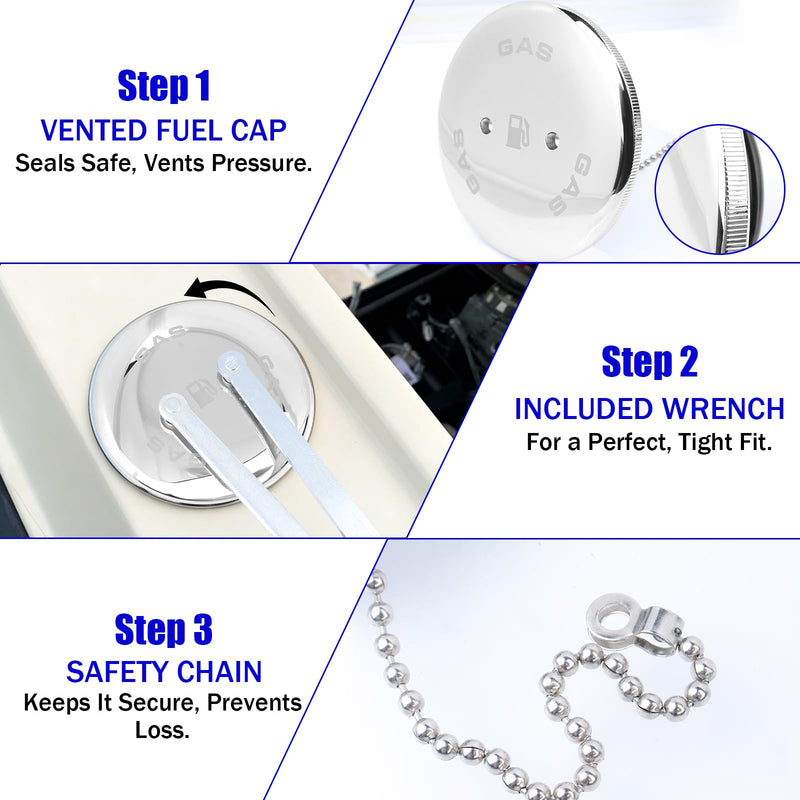 0540DPG99A Marine Fuel Tank Cap for Perko 1-1/2" Vented Gas Deck Fill, Includes Wrench, O-Ring & Chain