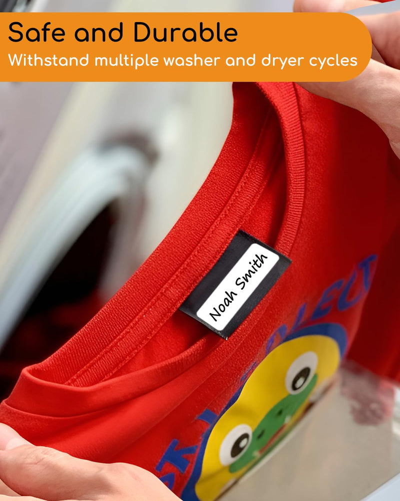 All Purpose No-Iron Kids Clothing Labels, Self-Stick Write-On Fabric Labels for Camp, School, Daycare, Nursing Care, Toys, Organizing, Washer & Dryer Safe, Pack of 80 New Bigger Size All-purpose White