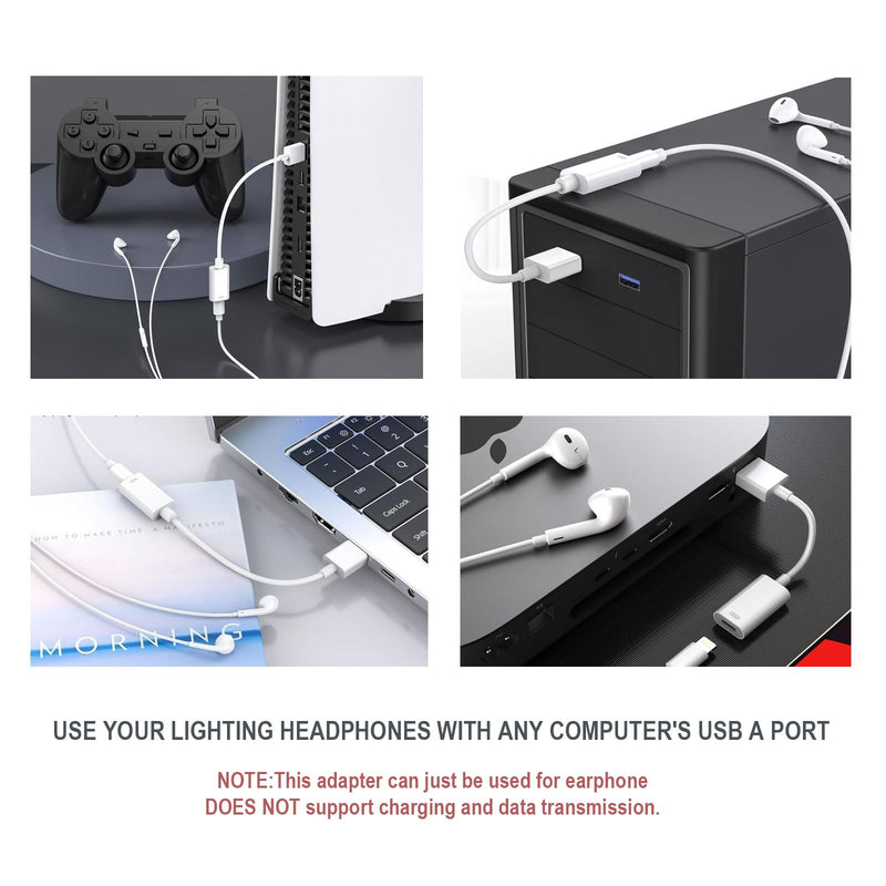 USB Male to Lightning Female Audio Adapter Cable,Type A to Lightning Dongle Converter Support Volume Control Mic Compatible with MacBook Computer PC Headphone,Earphones, Earbuds, and More
