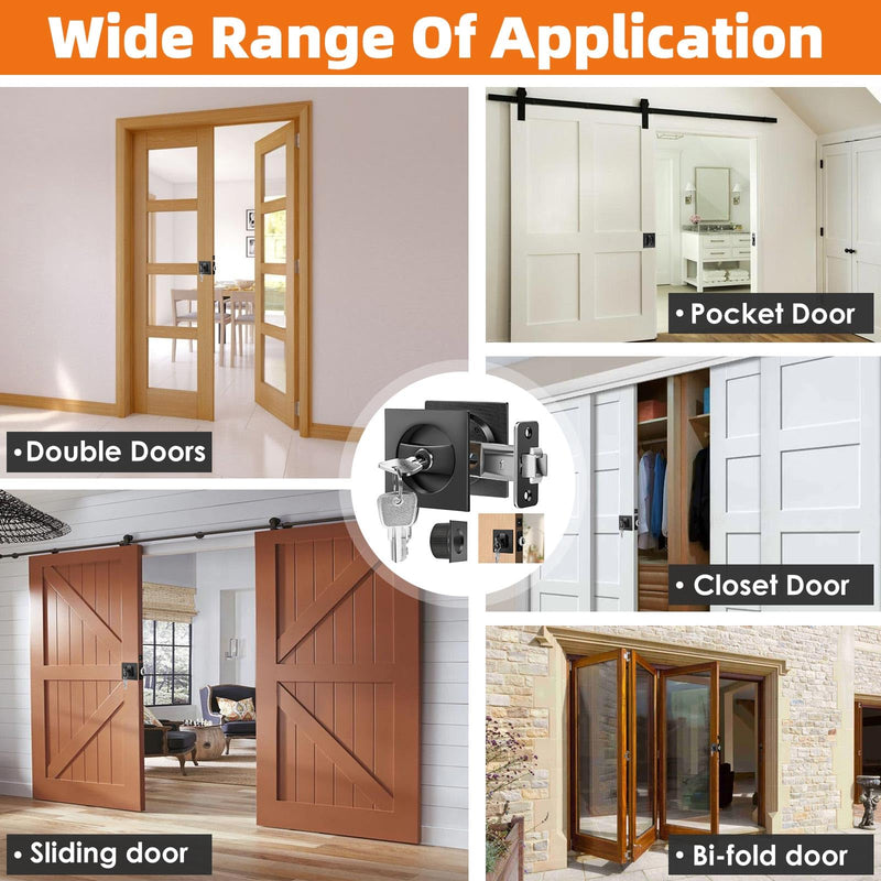Pocket Door Lock, Pocket Door Lock with Key, Pocket Door Hardware, Matte Black Pocket Door Hardware,Pocket Door Edge Pull kit, Square Design(Black)