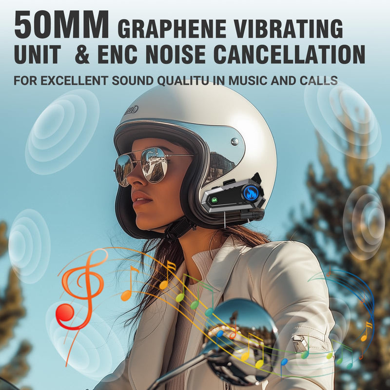 Motorcycle Helmet Bluetooth Headset, Bluetooth Motorcycle Helmet with 2 Type Mics, Intercom/Hands-Free Call/Music/Waterproof/Noise Cancellation/Wake Up Siri, Compatible with All Helmets C9