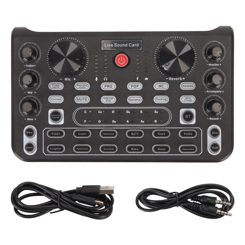 Live Sound Card, Clear Sound Karaoke Recording Mobile Audio Mixer, Adjustment Noise Reduction Gaming Audio Mixer for Live Broadcast, Karaoke, Recording, Voice Chatting