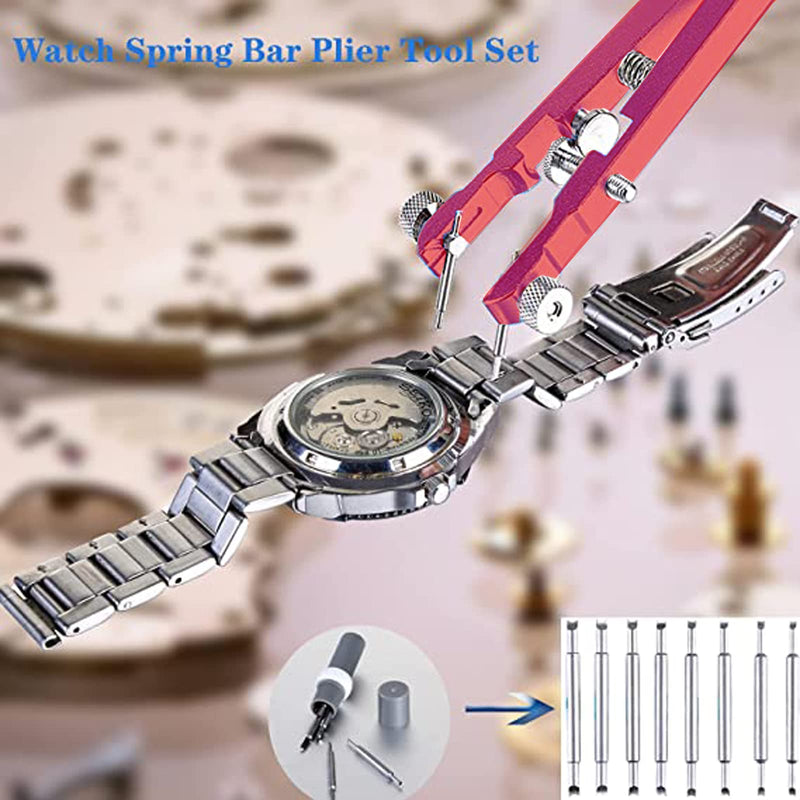 Watch Spring Bar Plier Tool, Spring Bar Tweezer, Watch Band pliers with Robust 8 Alloy Steel Pins, Watch Band Pins Replacement Tool Red