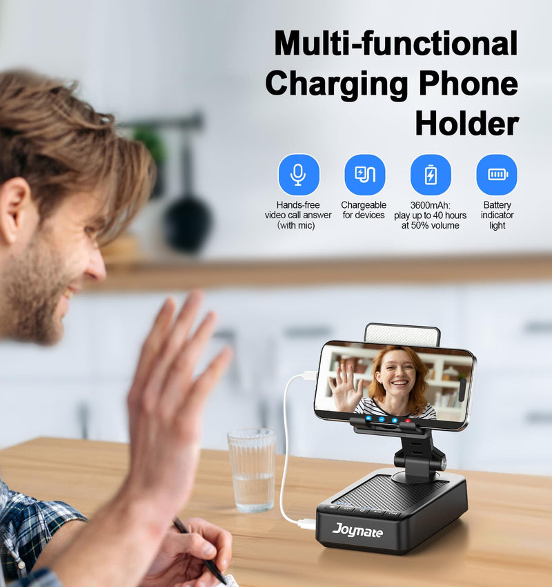 Phone Stand with Bluetooth Speaker - one with Alarm Clock and The Other with Charging Function